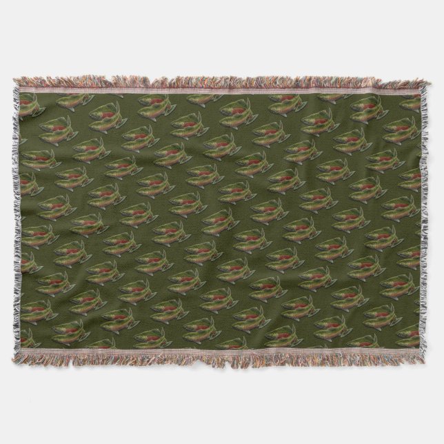 Gone Fishing Throw Blanket Coho Salmon Fish Gift (Front)