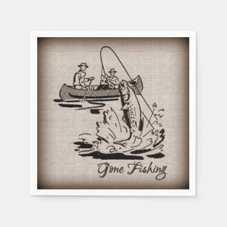 Gone Fishing Vintage Canoe Kayak Fish on Burlap Napkin