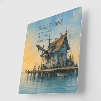 Gone Fishing Whimsical Coastal Wall Clock