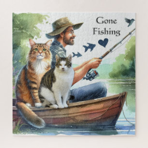 Gone Fishing With Cats Cute Cat Lovers Puzzle