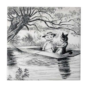 Gone Fishing with Lover, Louis Wain Ceramic Tile