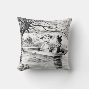 Gone Fishing with Lover, Louis Wain Cushion