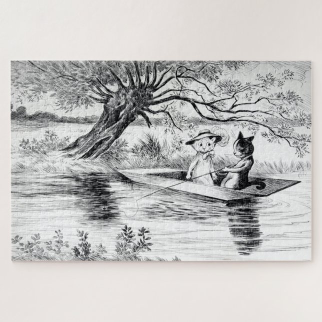 Gone Fishing with Lover, Louis Wain Jigsaw Puzzle (Horizontal)