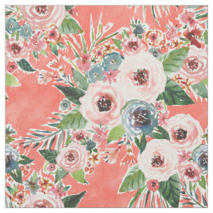 GONE FLORAL Coral Rose Print Fabric