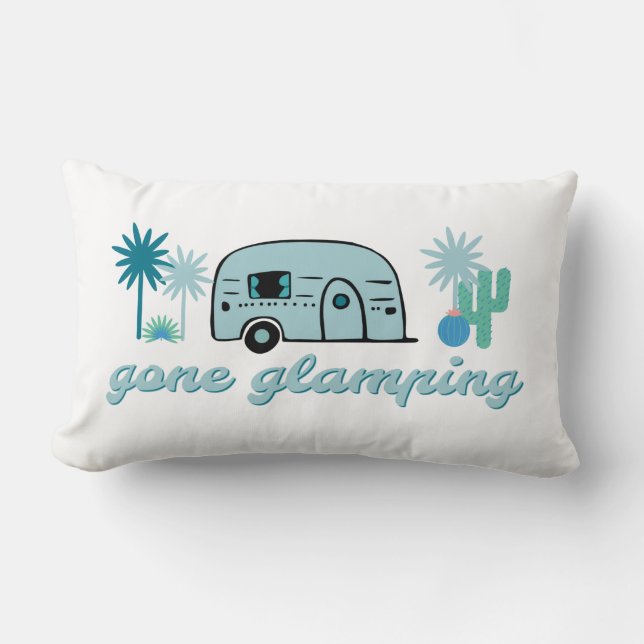 Gone Glamping Camper RV Camping Adventure Quote Lumbar Cushion (Front)