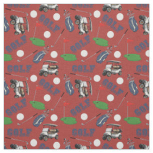 Gone Golfing on Brick Red Fabric
