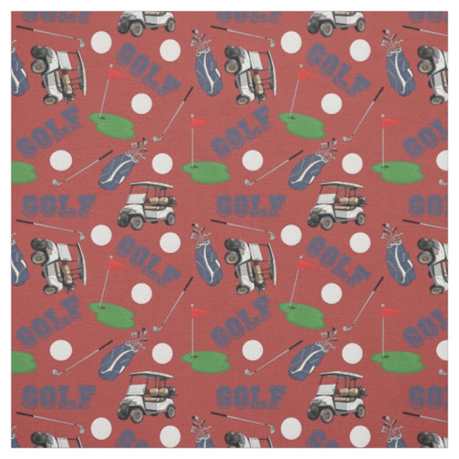 Gone Golfing on Brick Red Fabric (Swatch)