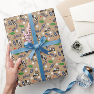 Gone Golfing on Wood Brown Wrapping Paper