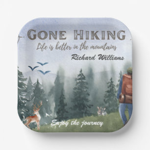 Gone Hiking Life is Better Mountains Hiker Deer Paper Plate