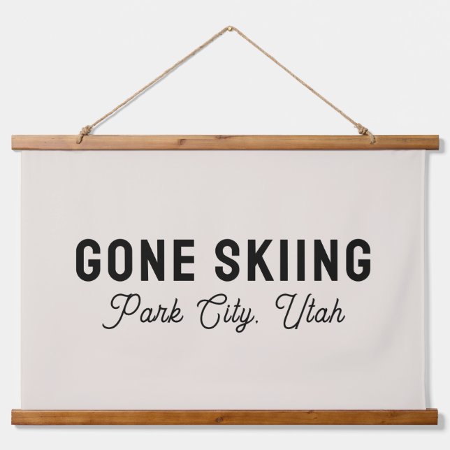 Gone Skiing Custom City Mountain Name Canvas Hanging Tapestry (Front)