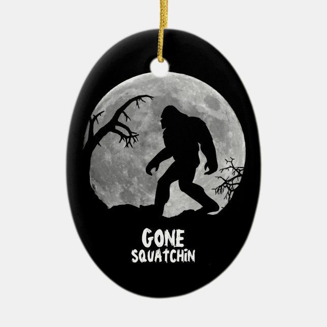 Gone Squatchin - Bigfoot silhouette with moon Ceramic Ornament (Front)