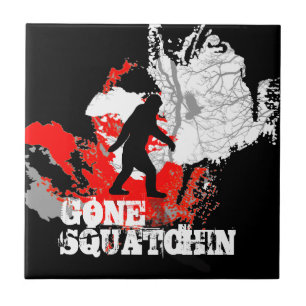 Gone Squatchin, black bigfoot Ceramic Tile