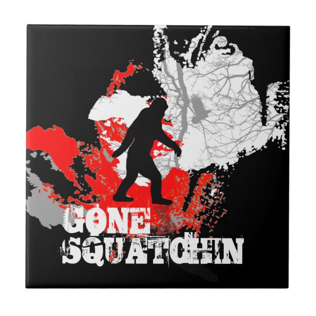 Gone Squatchin, black bigfoot Ceramic Tile (Front)