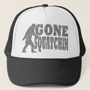 Gone squatchin black text & bigfoot trucker hat