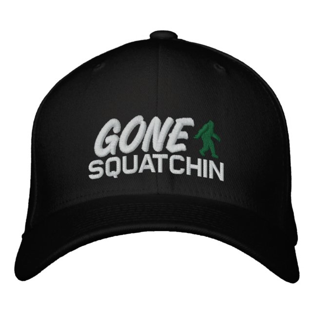 Gone Squatchin - black white and green Embroidered Hat (Front)