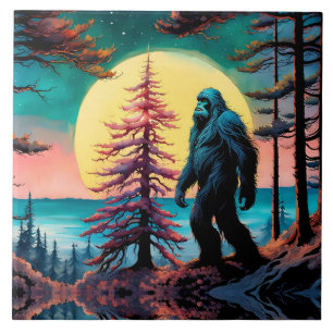 Gone Squatchin' Colourful Sasquatch Landscape Ceramic Tile