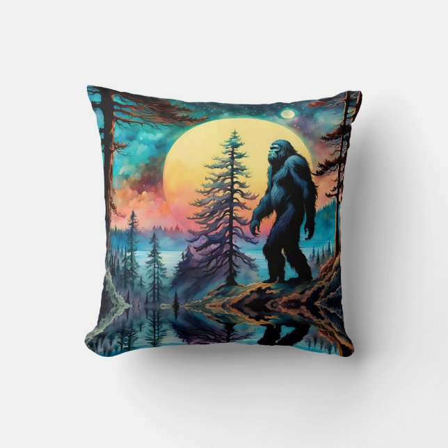 Gone Squatchin' Colourful Sasquatch Landscape Cushion (Front)