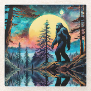Gone Squatchin' Colourful Sasquatch Landscape Glass Coaster