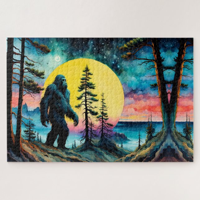 Gone Squatchin' Colourful Sasquatch Landscape Jigsaw Puzzle (Horizontal)