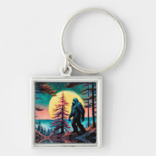 Gone Squatchin' Colourful Sasquatch Landscape Key Ring