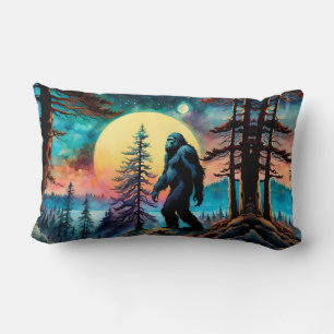 Gone Squatchin' Colourful Sasquatch Landscape Lumbar Cushion