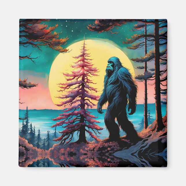 Gone Squatchin' Colourful Sasquatch Landscape Magnet (Front)