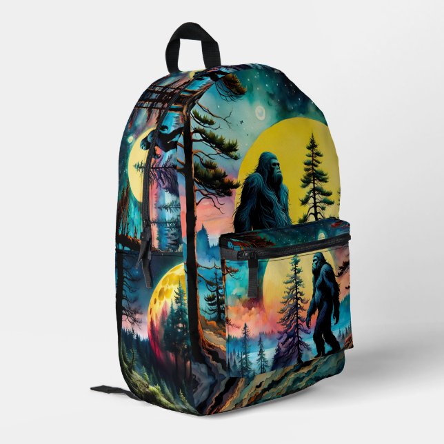 Gone Squatchin' Colourful Sasquatch Landscape Printed Backpack (Back Corner Left)