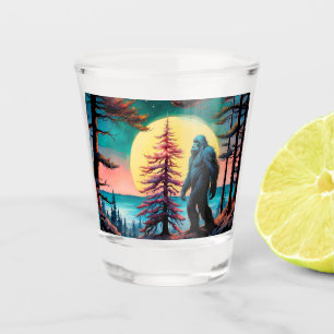 Gone Squatchin' Colourful Sasquatch Landscape Shot Glass