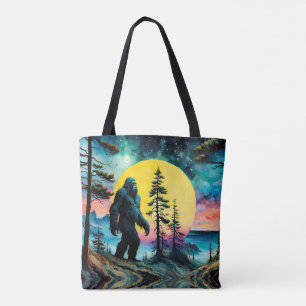 Gone Squatchin' Colourful Sasquatch Landscape Tote Bag