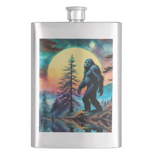 Gone Squatchin' Colourful Sasquatch Moon Hip Flask