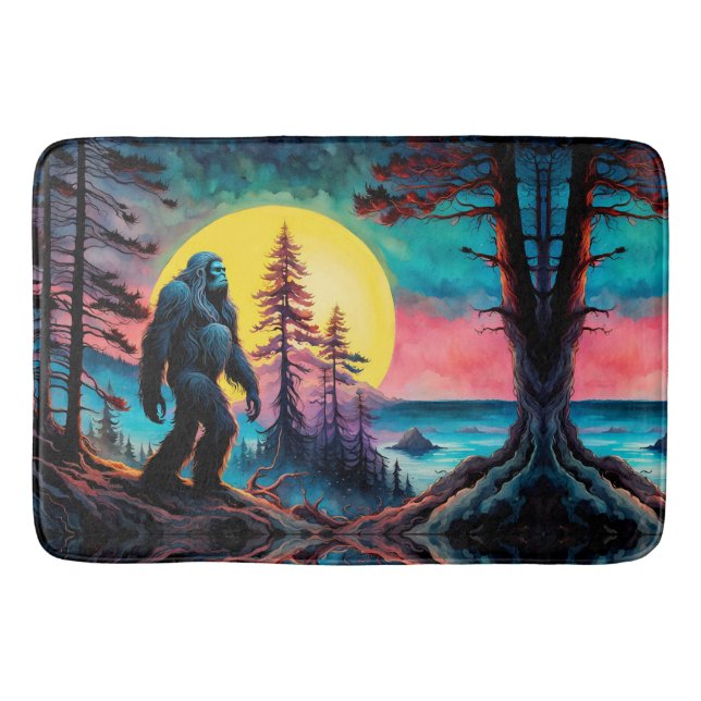 Gone Squatchin' Colourful Sasquatch Night Landscap Bath Mat (Front)