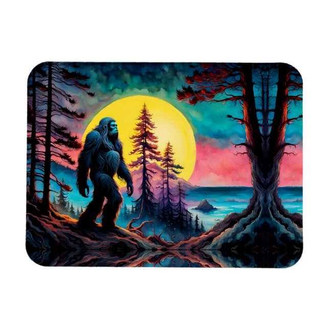 Gone Squatchin' Colourful Sasquatch Night Landscap Magnet (Horizontal)