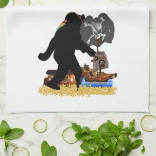 Gone Squatchin' Fer Buried Treasure Tea Towel
