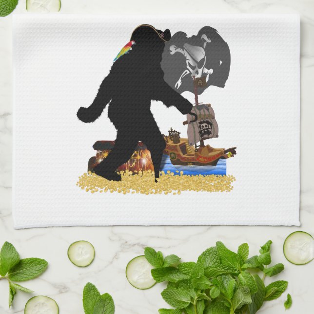 Gone Squatchin' Fer Buried Treasure Tea Towel (Folded)