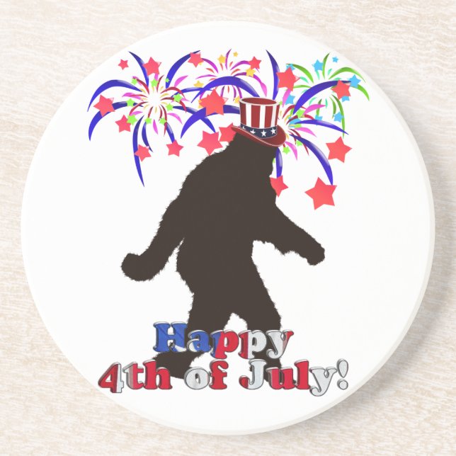 Gone Squatchin  for 4th of July (Text & Fireworks) Coaster (Front)