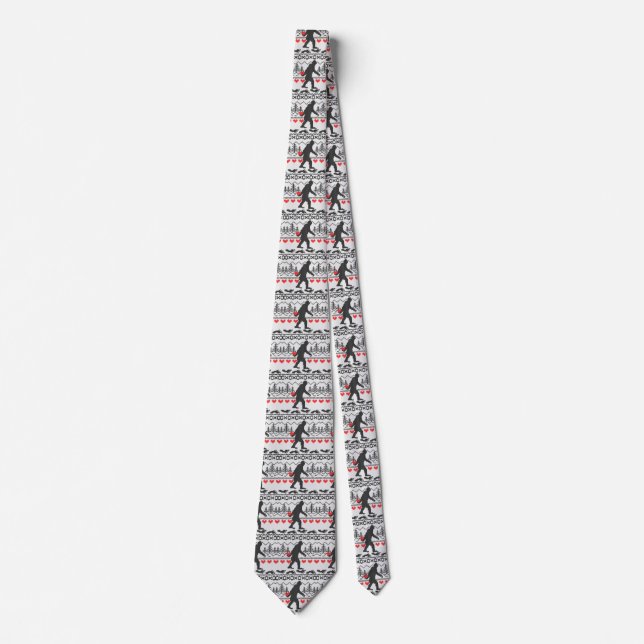 Gone Squatchin For Love Ugly Sweater Knit Style Tie (Front)