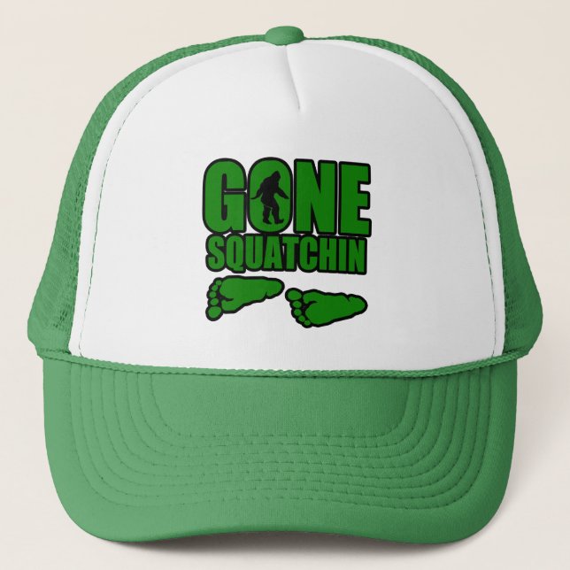 Gone Squatchin green footprints Trucker Hat (Front)