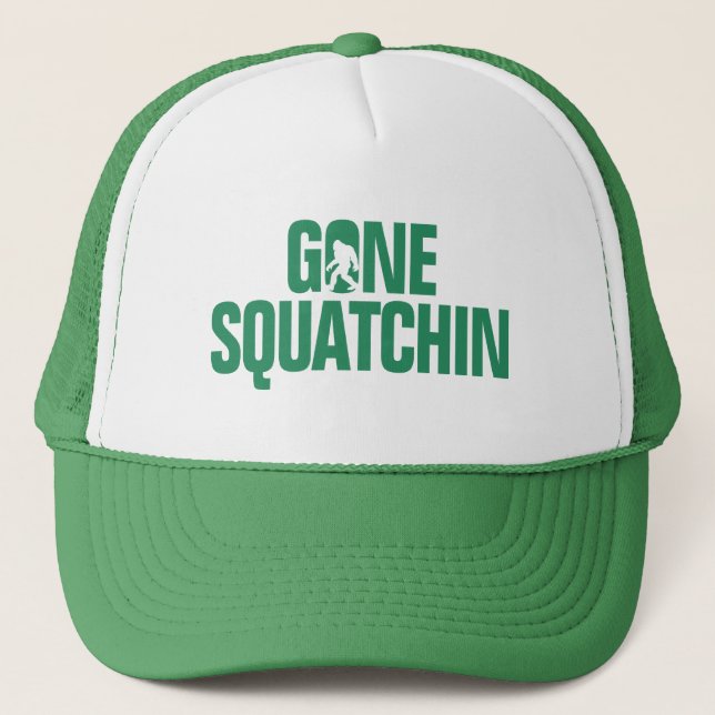 Gone Squatchin - Green / White Silhouette Trucker Hat (Front)