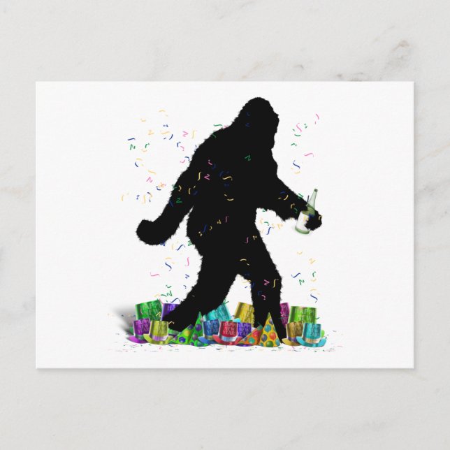 Gone Squatchin' In The New Year Holiday Postcard (Front)