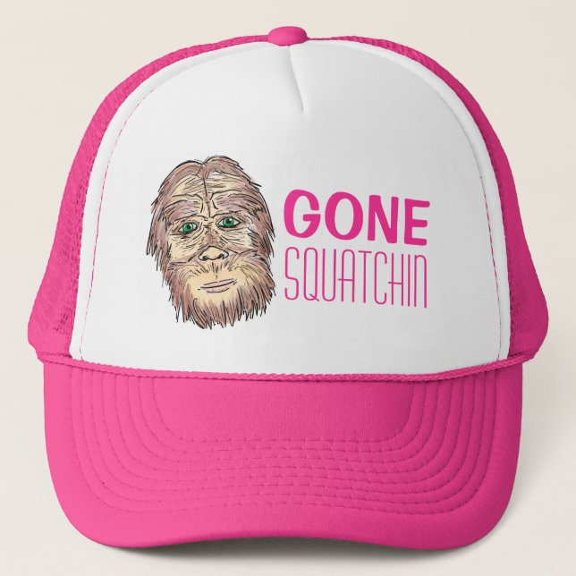 Gone Squatchin pink bigfoot humour hat (Front)
