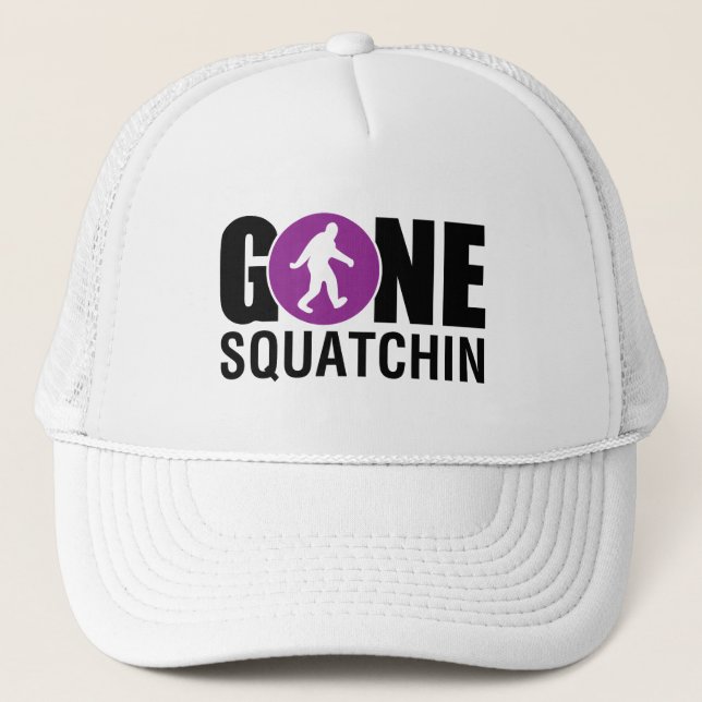 Gone Squatchin Purple Trucker Hat (Front)