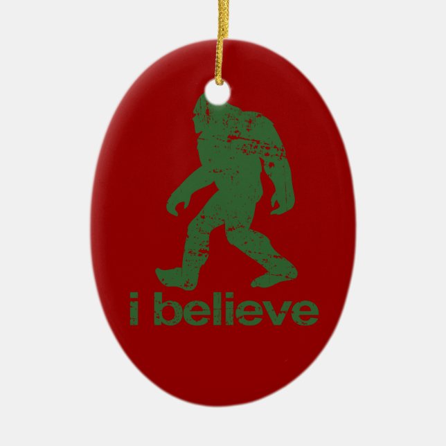 Gone Squatchin - red and green Ceramic Ornament (Front)