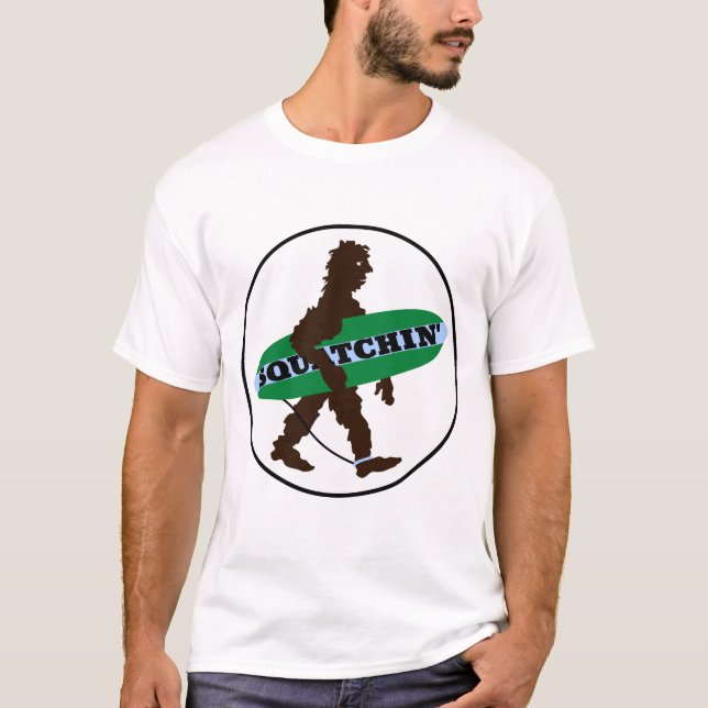 Gone Squatchin' Surfing Bigfoot T-Shirt (Front)