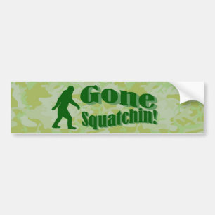 Gone Squatchin text on green camouflage Bumper Sticker