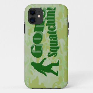 Gone Squatchin text on green camouflage iPhone 11 Case