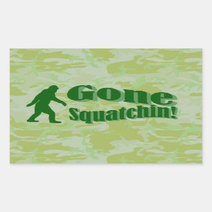 Gone Squatchin text on green camouflage Rectangular Sticker