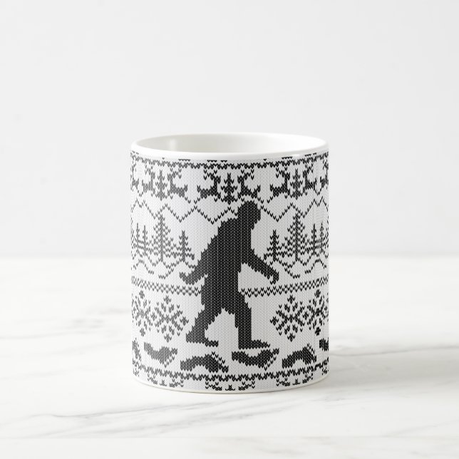 Gone Squatchin Ugly Christmas Sweater Knitting Coffee Mug (Center)
