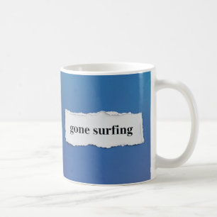 gone surfing, into the blue coffee mug