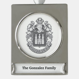 Gonzalez Family Crest  Silver Plated Banner Orname Ornament