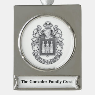 Gonzalez Family Crest  Silver Plated Banner Ornament